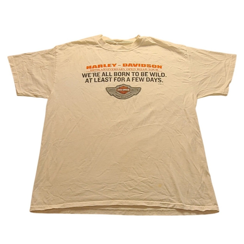 Vintage Harley Davidson 100th Anniversary Open Road Tour‎ T-Shirt Cream 2003 XL